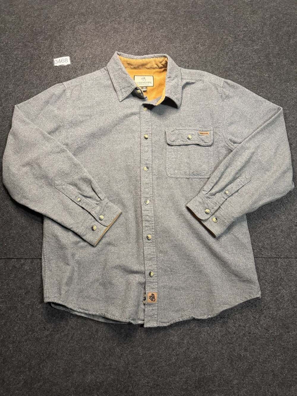 Legendary Whitetails Buck Camp Flannel Shirt Size LG Gray Corduroy Trim
